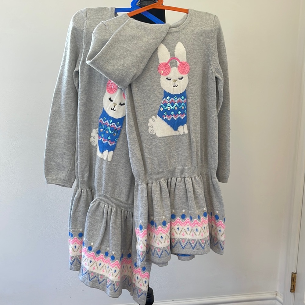 Gymboree Bunny Gray Long Sleeve Knit Sweater Dress Girl's Size 8 and 12